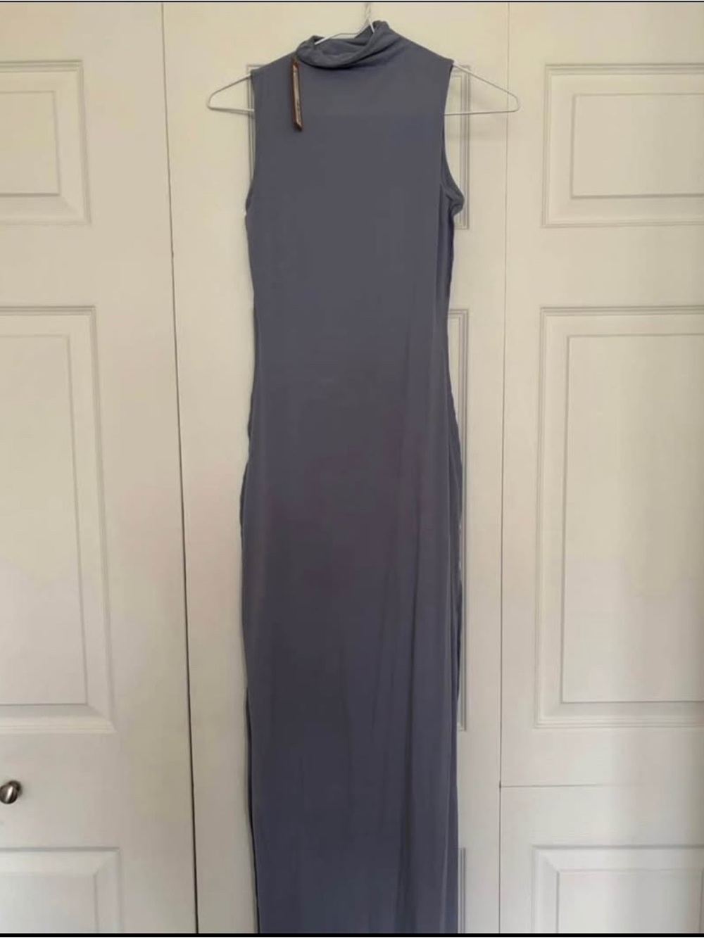 Sleeveless Mock Neck Maxi Dress in Slate Blue